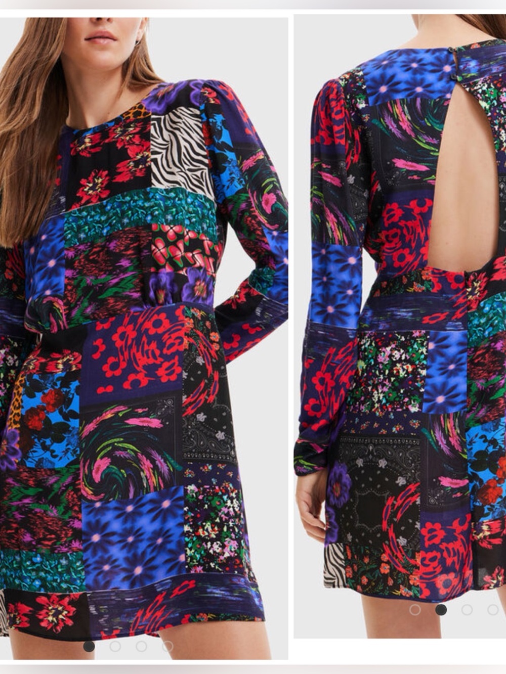 Desigual Multi Patchwork Backless Mini Dress Size Small